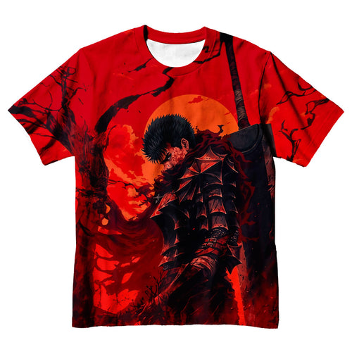 Berserk Guts Against Red Backdrop Anime Apparel