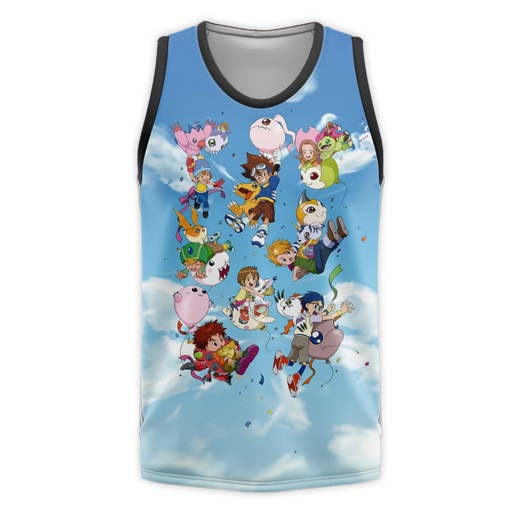 Digimon Adventure Agumon Flying Through Sky Blue Clouds Anime Apparel
