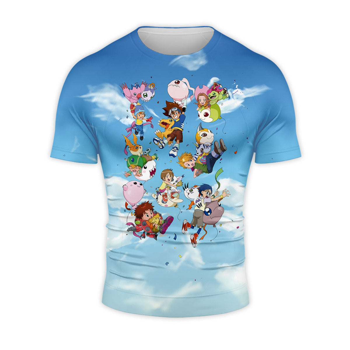 Digimon Adventure Agumon Flying Through Sky Blue Clouds Anime Apparel