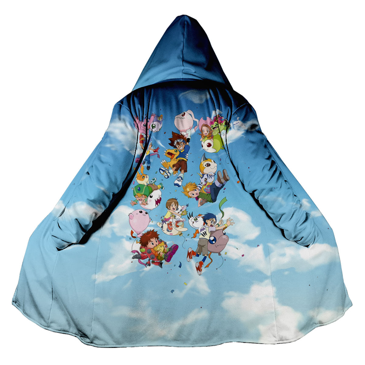 Digimon Adventure Agumon Flying Through Sky Blue Clouds Anime Apparel