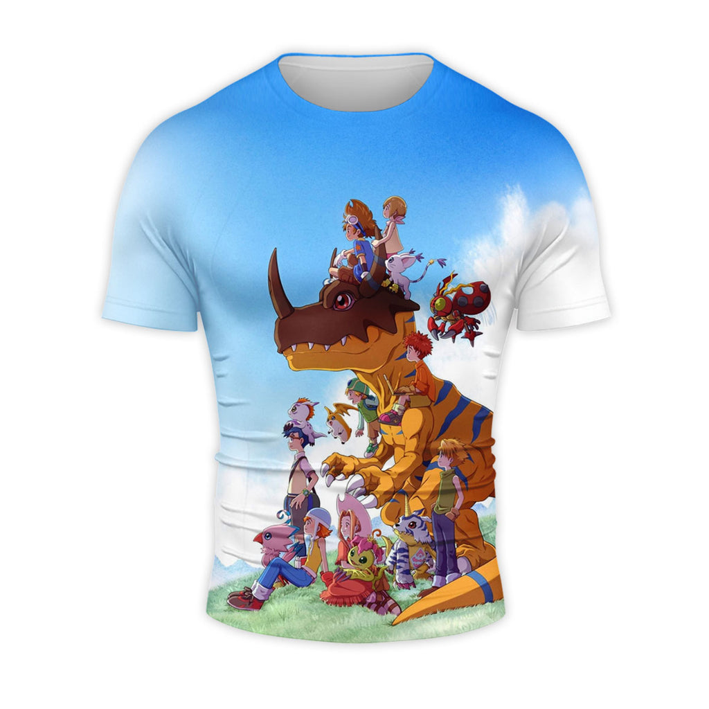 Digimon Adventure Agumon Standing In Outdoor Environment With Greenery Anime Apparel