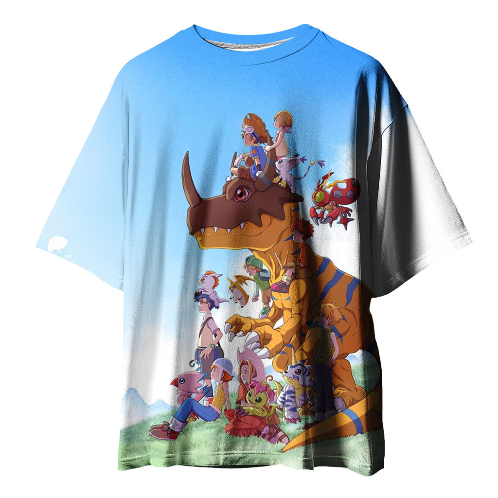 Digimon Adventure Agumon Standing In Outdoor Environment With Greenery Anime Apparel