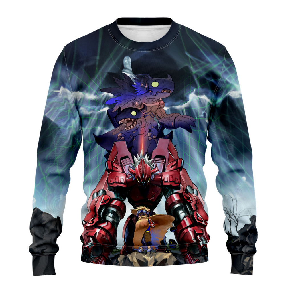Digimon Adventure Greymon Red Agumon Standing Together Anime Apparel