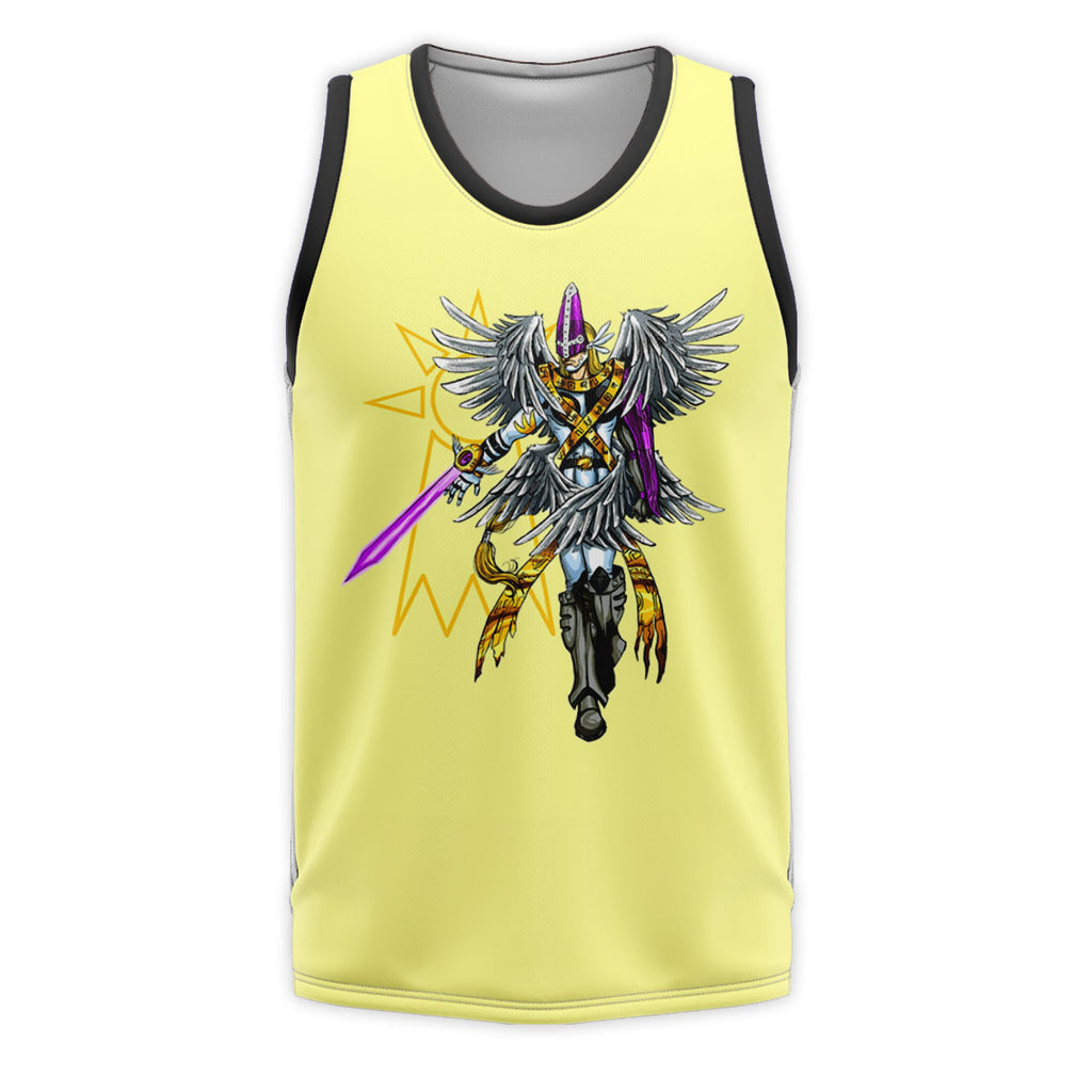 Digimon Adventure Holyangemon Standing In Front Of Yellow Background Anime Apparel