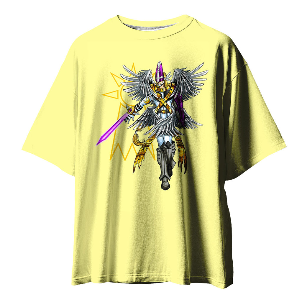 Digimon Adventure Holyangemon Standing In Front Of Yellow Background Anime Apparel