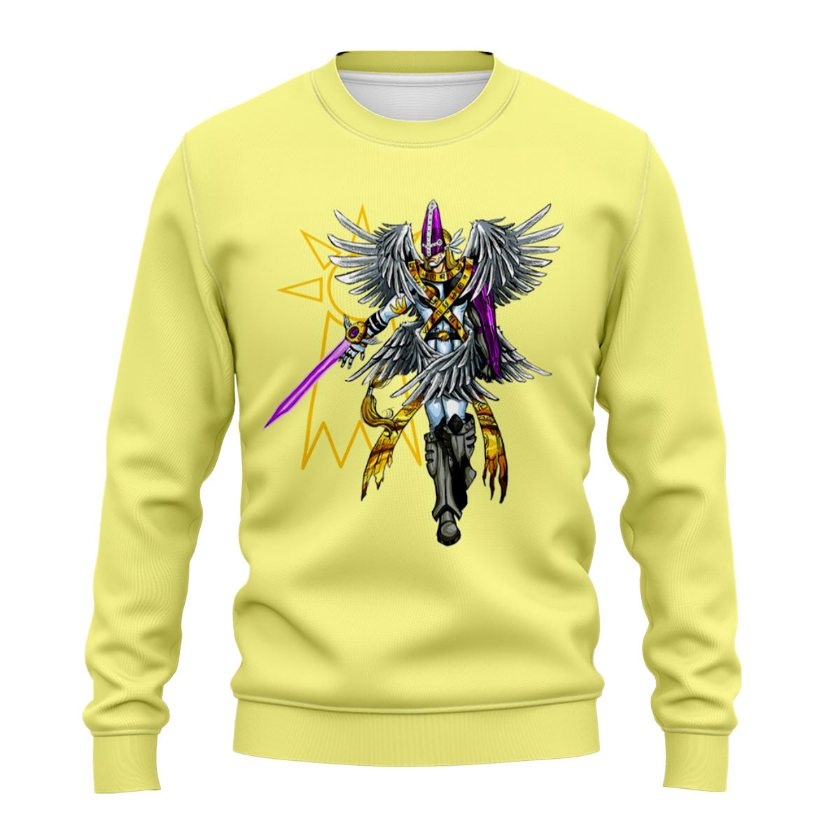 Digimon Adventure Holyangemon Standing In Front Of Yellow Background Anime Apparel