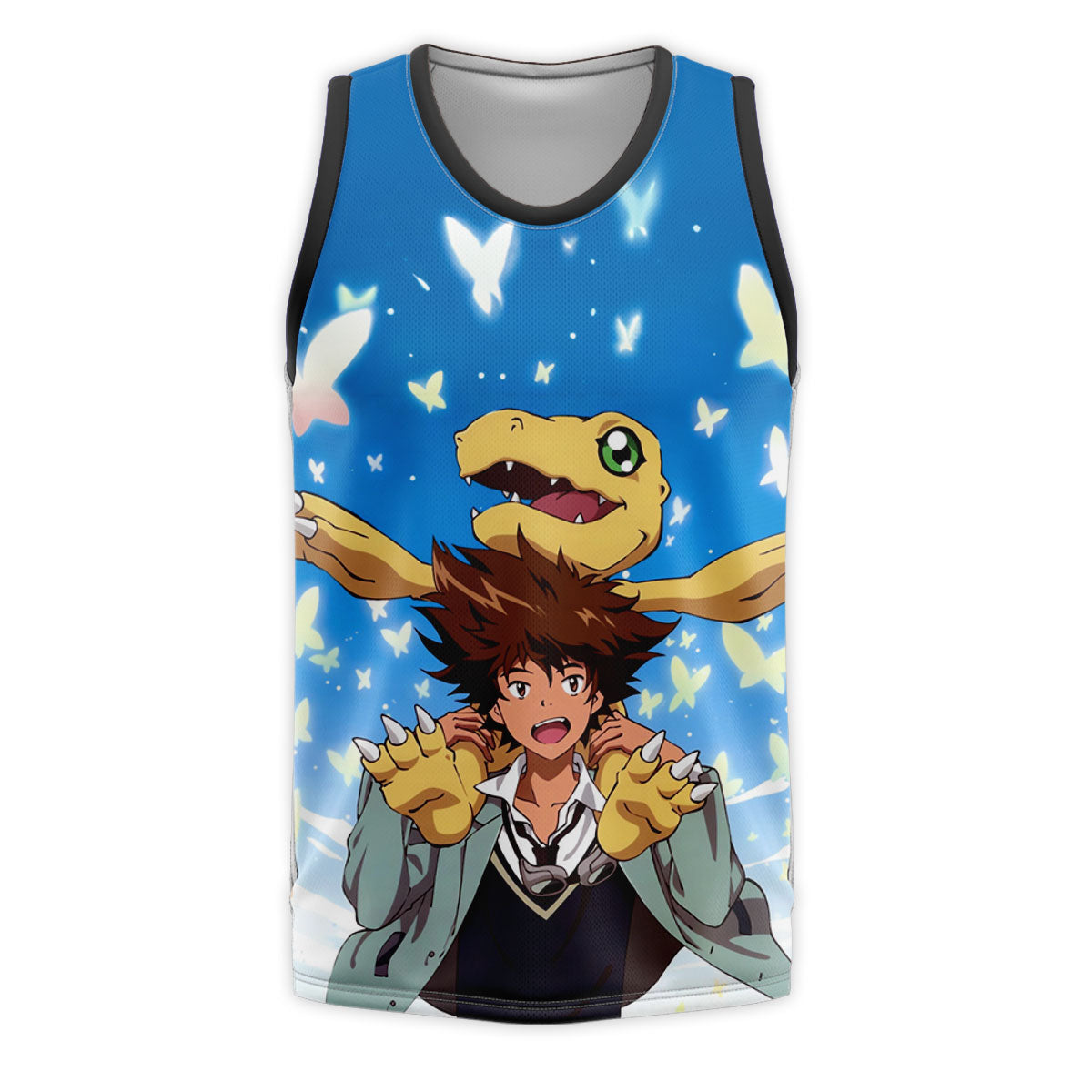 Digimon Adventure Taichi Agumon With Blue Butterflies Around Them Anime Apparel