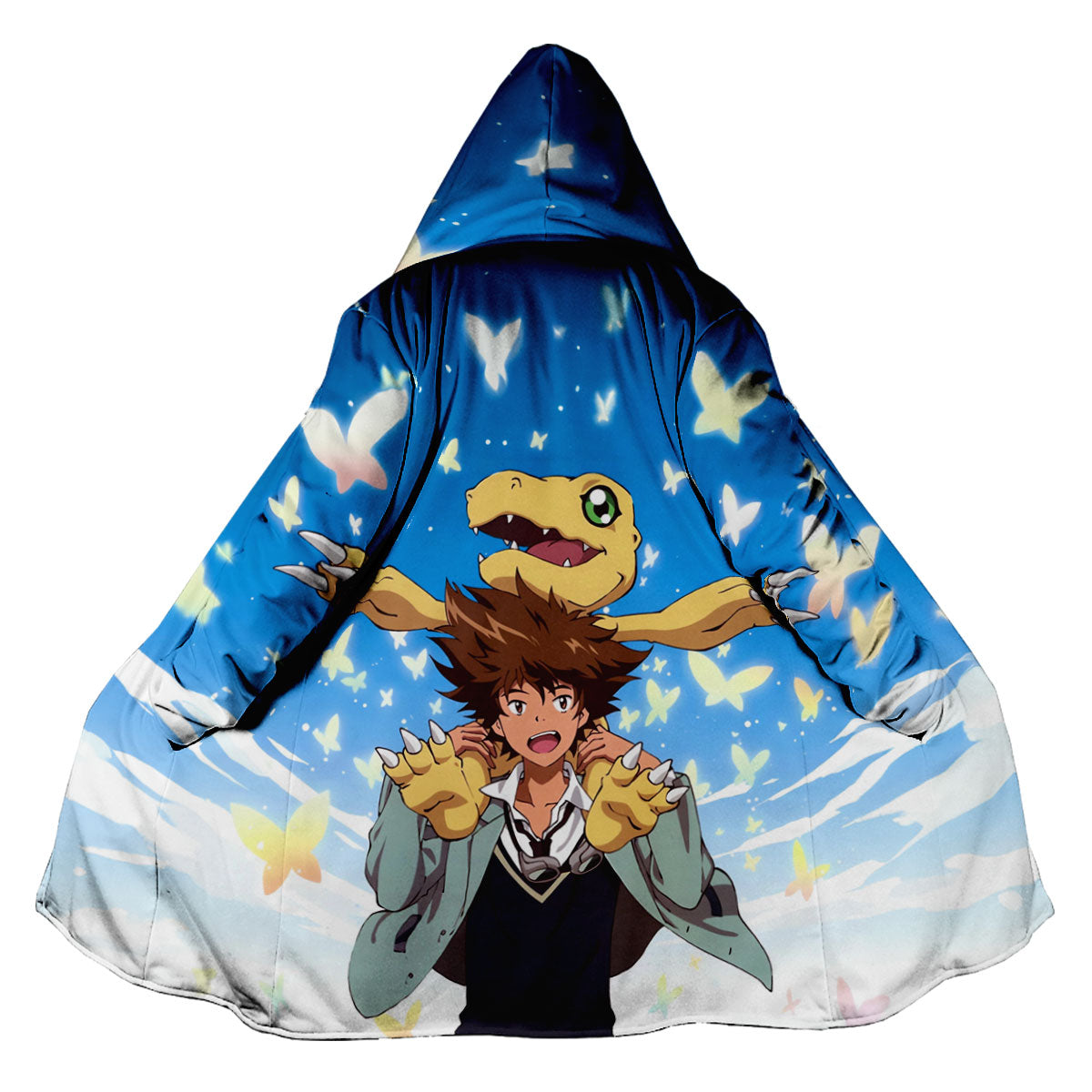Digimon Adventure Taichi Agumon With Blue Butterflies Around Them Anime Apparel