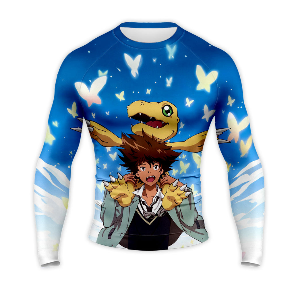 Digimon Adventure Taichi Agumon With Blue Butterflies Around Them Anime Apparel