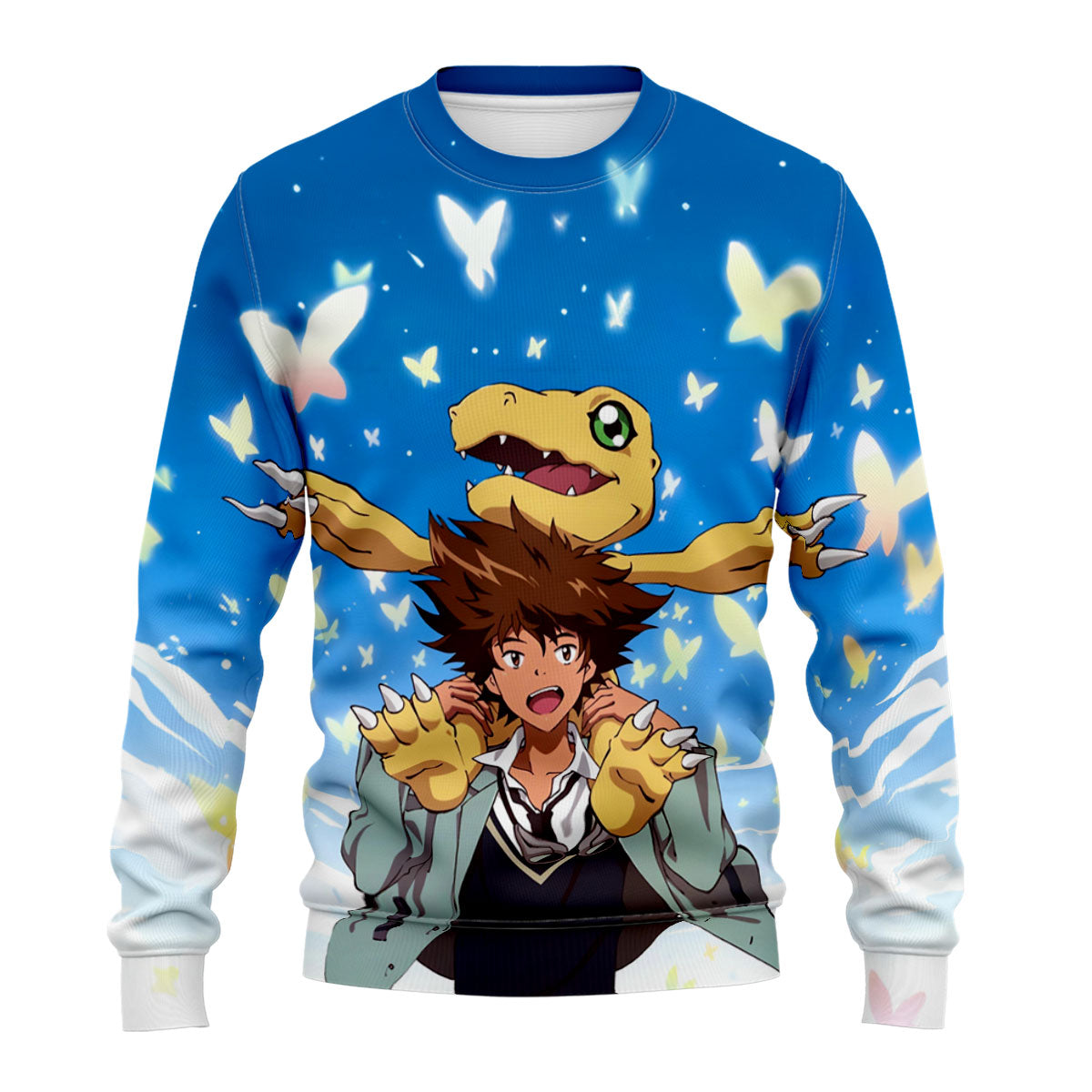 Digimon Adventure Taichi Agumon With Blue Butterflies Around Them Anime Apparel
