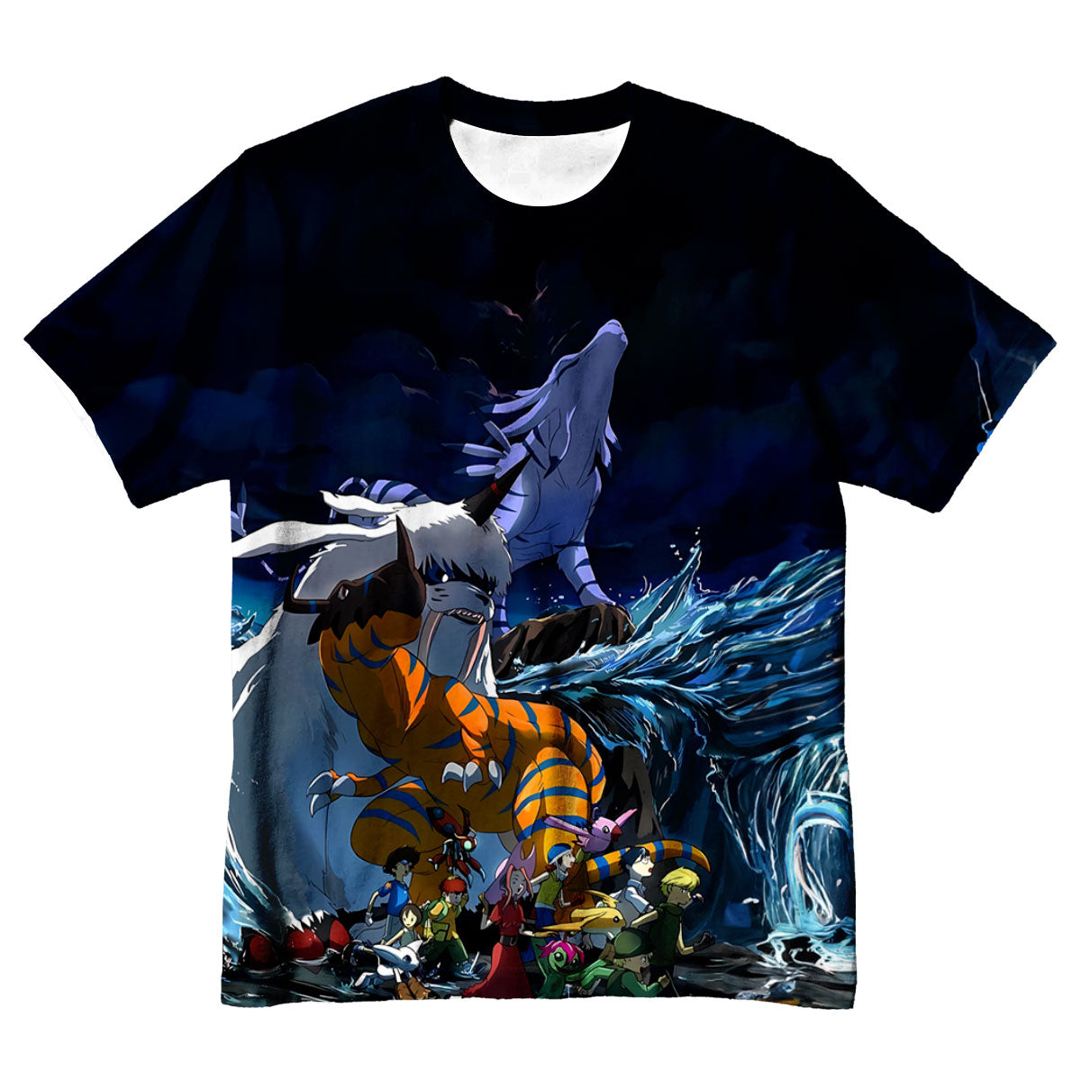 Digimon Adventure Team Standing In Blue Waves Anime Apparel