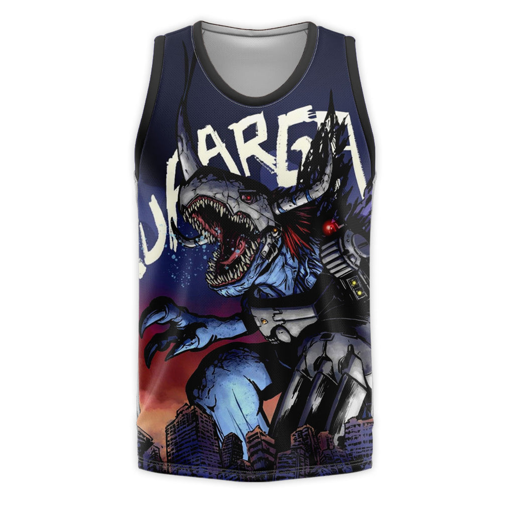 Digimon Adventure Virus Metal Garurumon Standing Over Blue City Anime Apparel