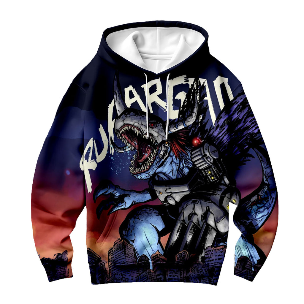 Digimon Adventure Virus Metal Garurumon Standing Over Blue City Anime Apparel