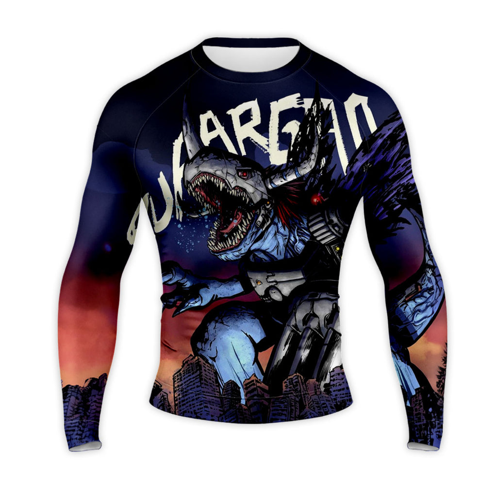 Digimon Adventure Virus Metal Garurumon Standing Over Blue City Anime Apparel