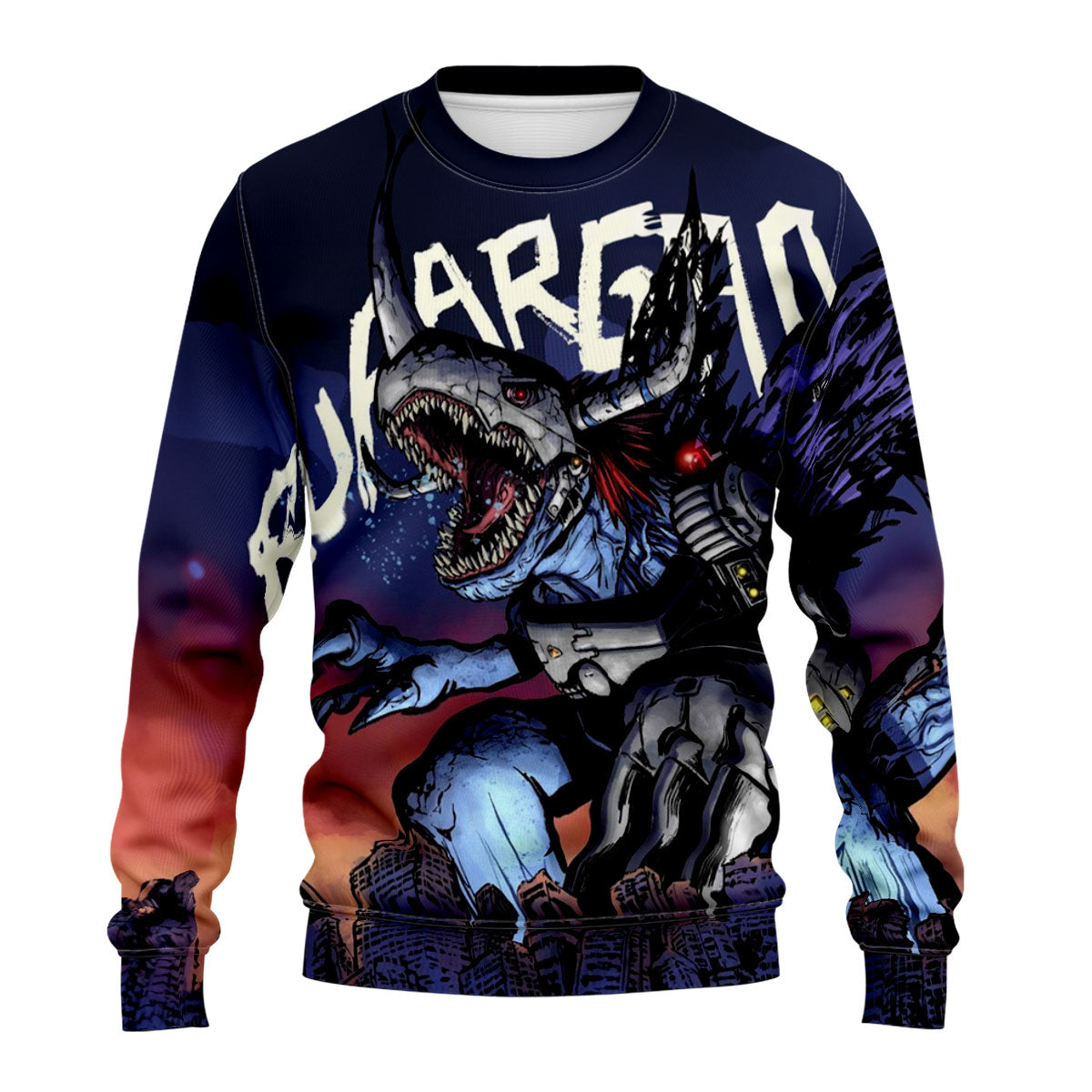 Digimon Adventure Virus Metal Garurumon Standing Over Blue City Anime Apparel