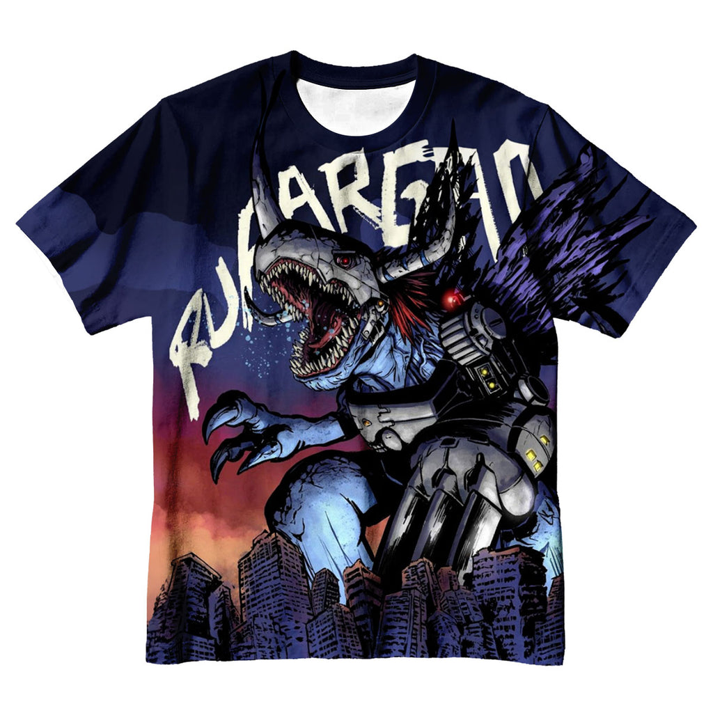 Digimon Adventure Virus Metal Garurumon Standing Over Blue City Anime Apparel
