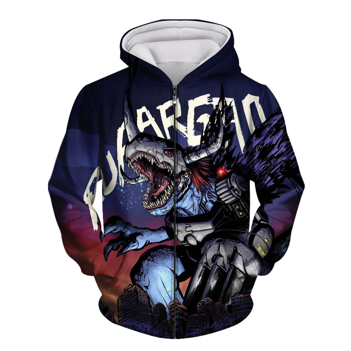Digimon Adventure Virus Metal Garurumon Standing Over Blue City Anime Apparel
