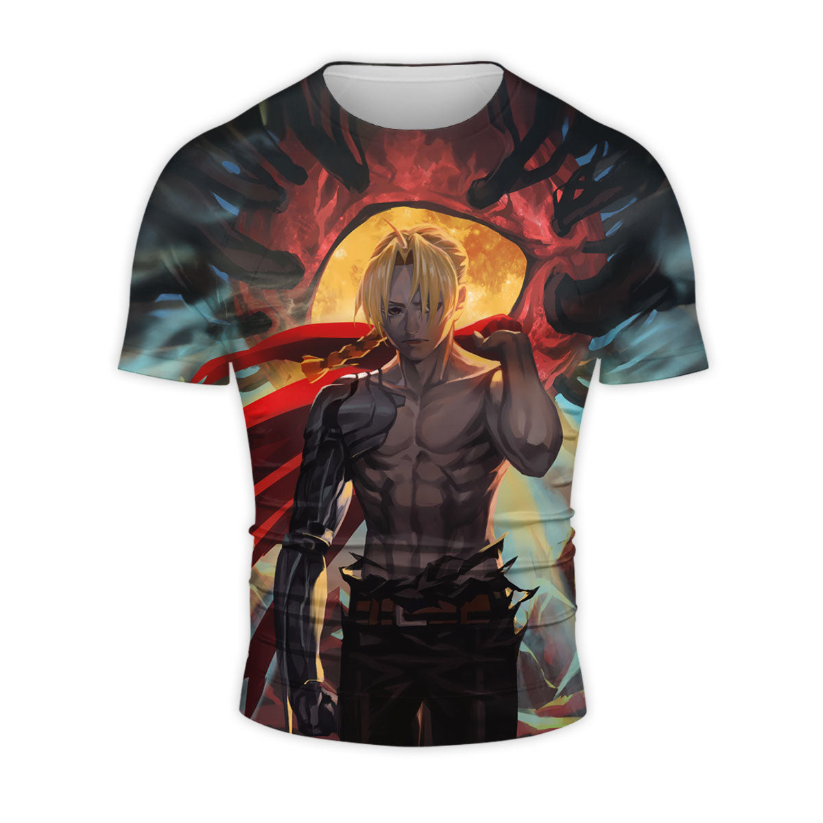 Fullmetal Alchemist Edward Elric Shirtless Cloaked Battle Anime Apparel