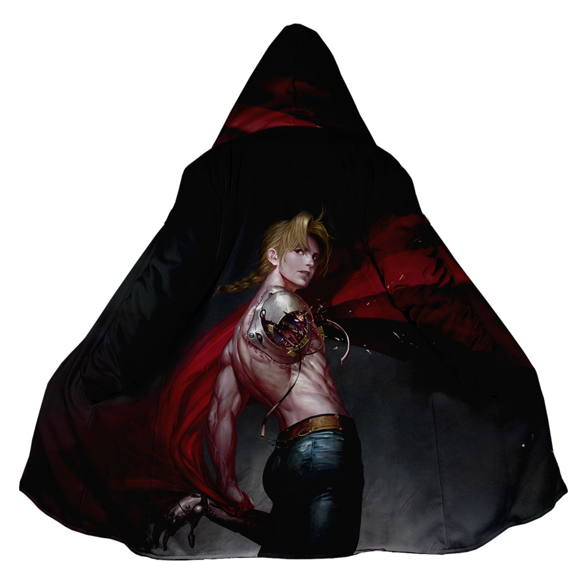 Fullmetal Alchemist Edward Red Cloak Automail Anime Apparel