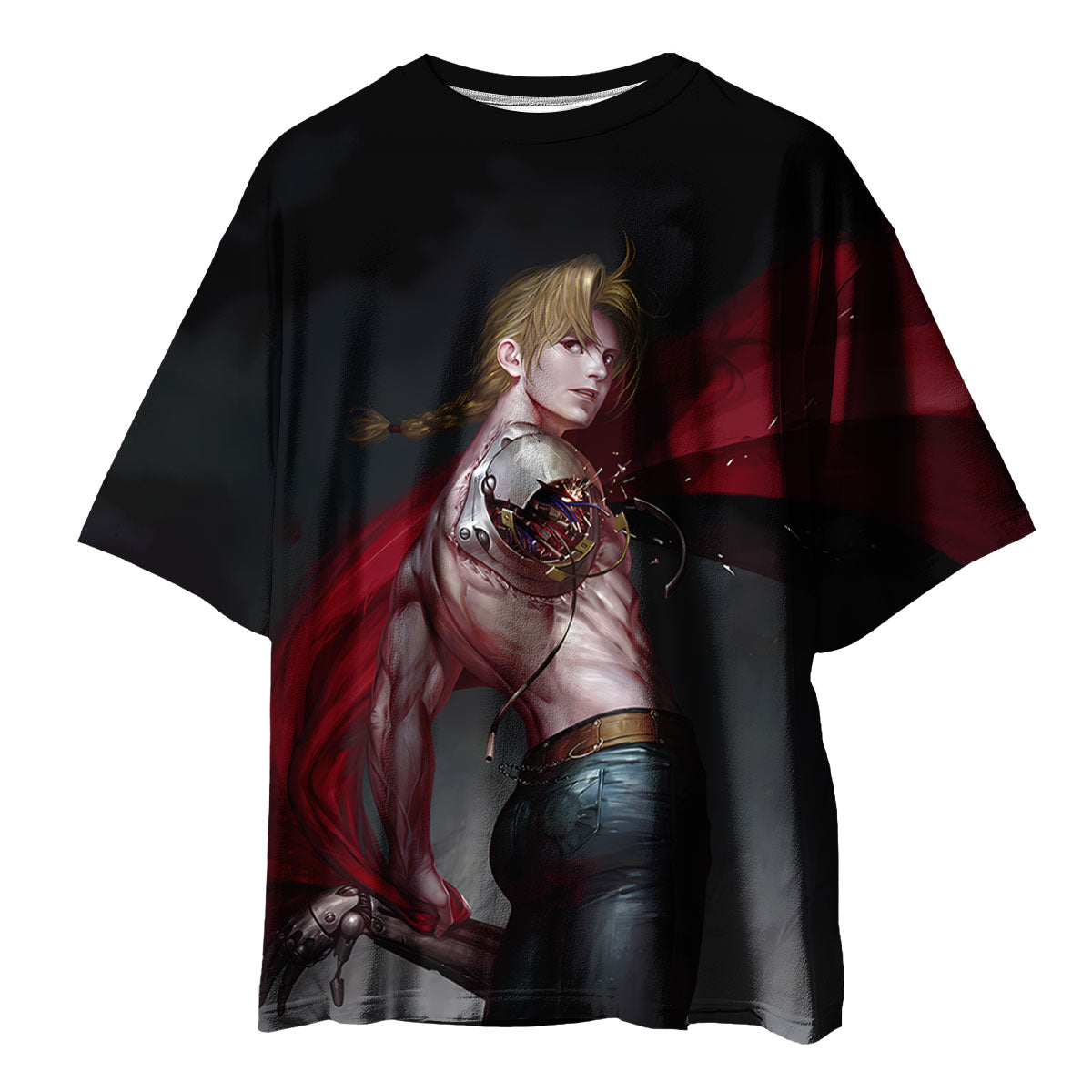 Fullmetal Alchemist Edward Red Cloak Automail Anime Apparel