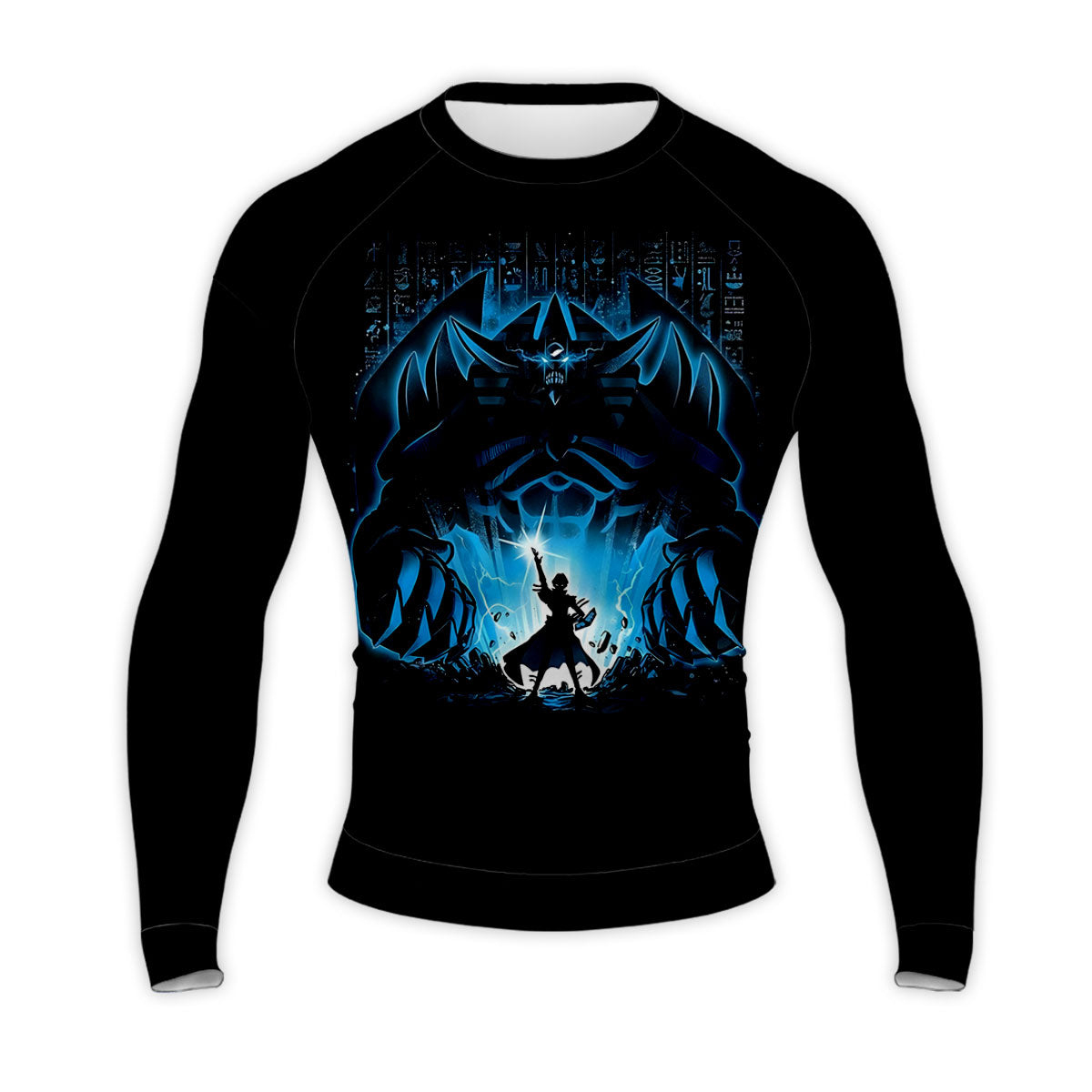 Yugioh Dark Magician Standing Before Giant Blue Figure Anime Apparel