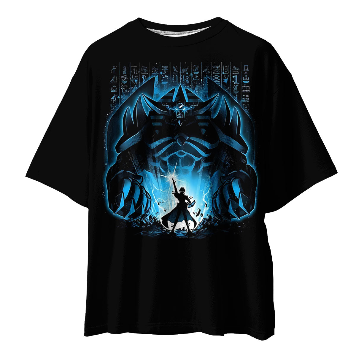 Yugioh Dark Magician Standing Before Giant Blue Figure Anime Apparel