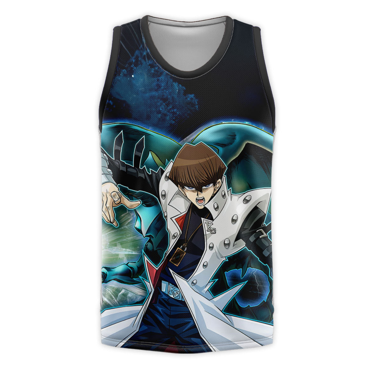 Yugioh Seto Kaiba Holding Blue Eyes White Dragon Card Deck Anime Apparel