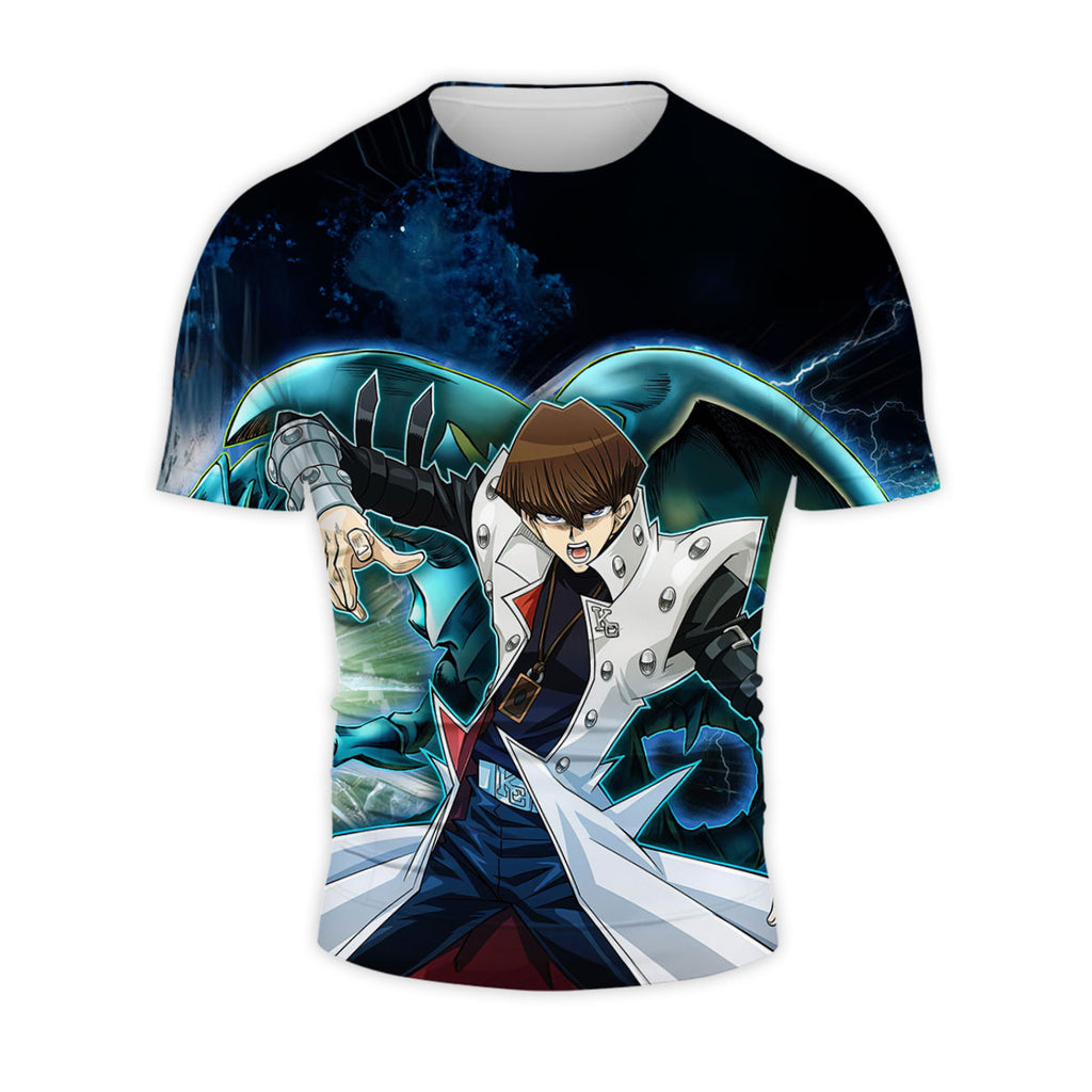Yugioh Seto Kaiba Holding Blue Eyes White Dragon Card Deck Anime Apparel