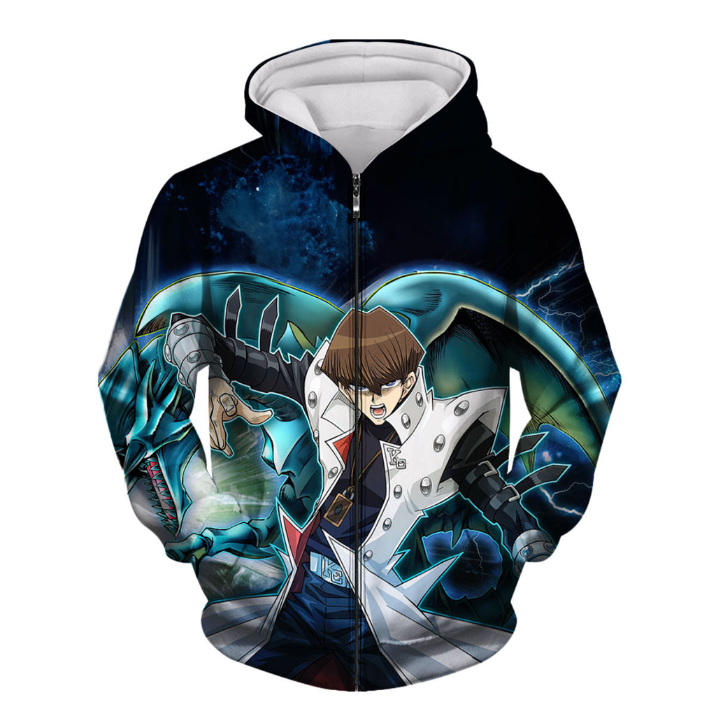 Yugioh Seto Kaiba Holding Blue Eyes White Dragon Card Deck Anime Apparel