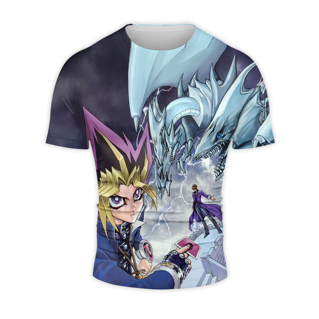 Yugioh Yugi Muto Facing Blueeyes White Dragon In Battle Anime Apparel