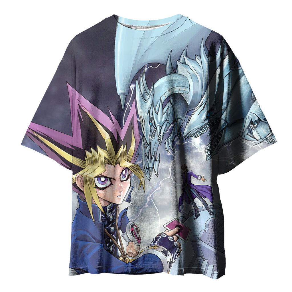 Yugioh Yugi Muto Facing Blueeyes White Dragon In Battle Anime Apparel