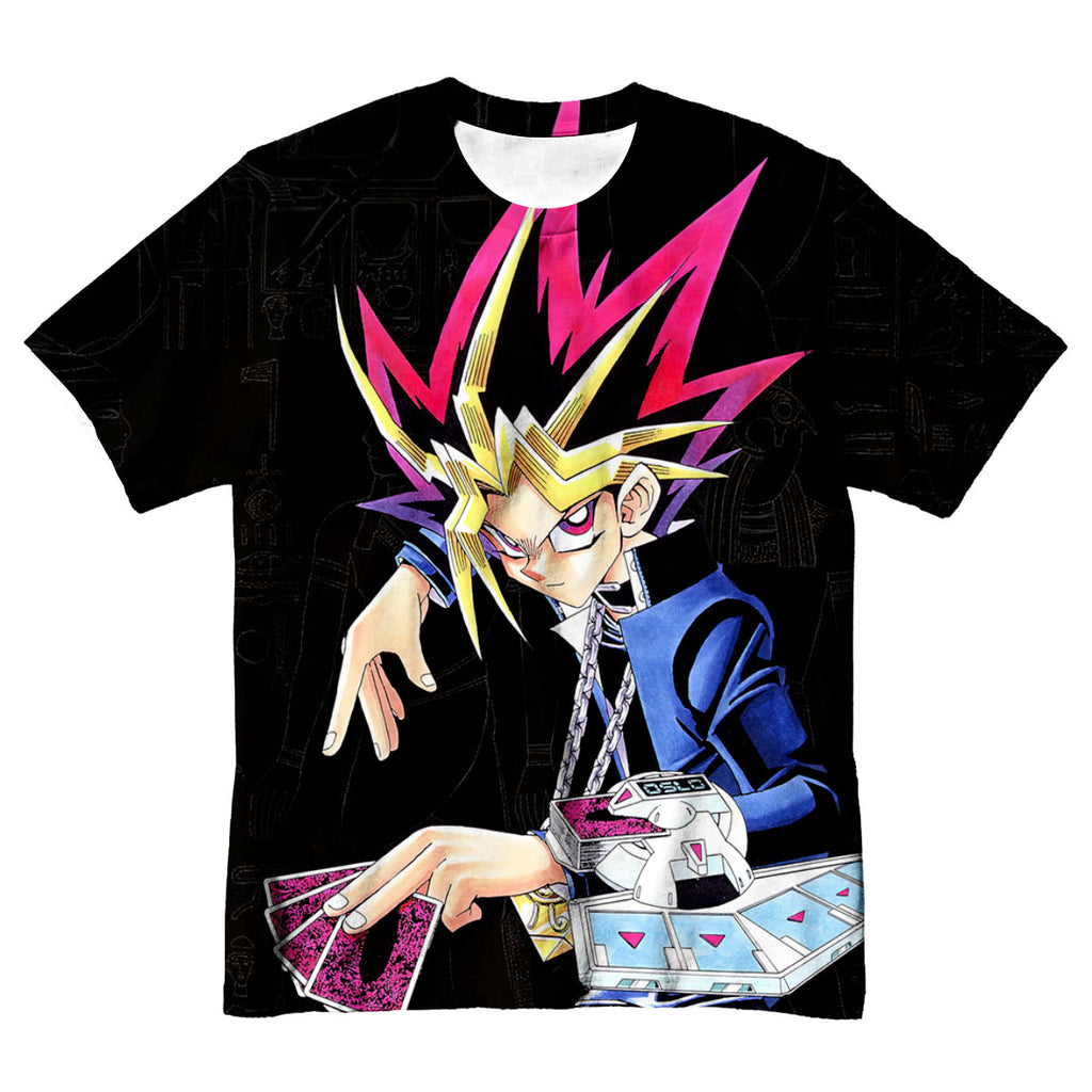 Yugioh Yugi Muto Holding Blue Card During Duel Anime Apparel