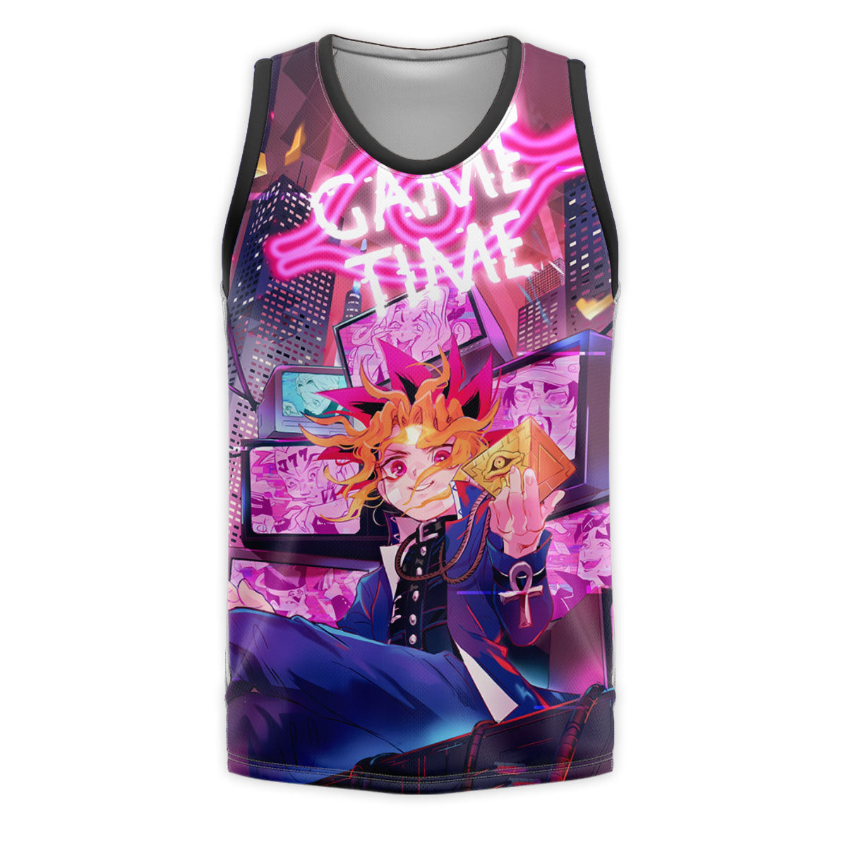 Yugioh Yugi Muto Sitting Inside Pink Television Anime Apparel